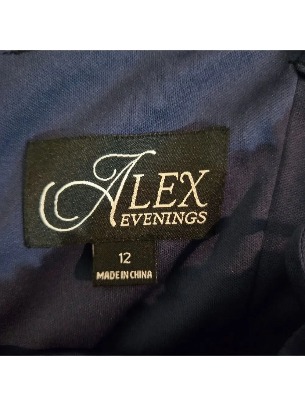 Alex Evenings Navy Blue Lace Embellished Neckline Cocktail Dress Size 12